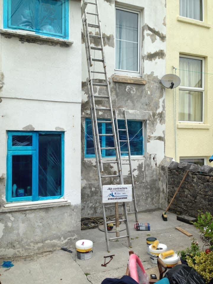 Render repair work in St Stephen in Brannel